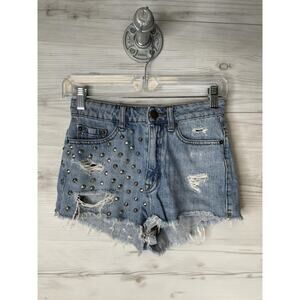 BDG‎ High Rise Cheeky Denim Shorts Womens 25 Blue Studded Distressed Cutoff